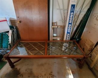 Wood and metal table with glass