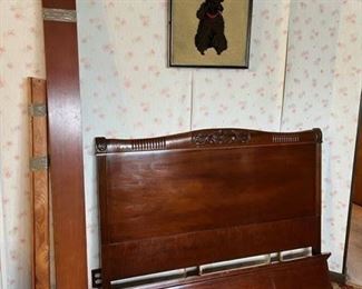 1920s mahogany double-size headboard, footboard and side rails