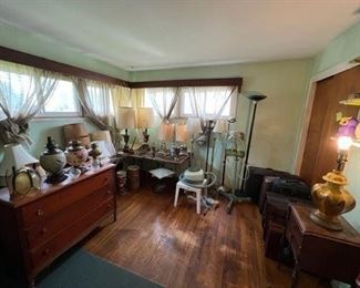 Vintage and antique lamps, luggage, antique furniture, umbrella stands