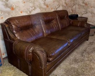 Kroehler vintage leather couch with handmade cover