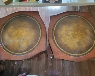 (2) Leather top 1/drawer end tables