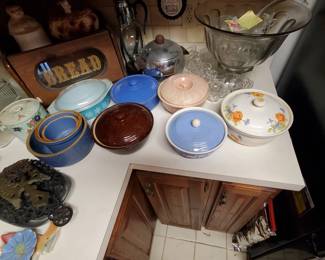 Numerous crock bowls/some with lids