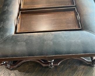 Wooden, leather and hobb nail coffee table with removable trays in the middle