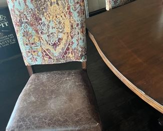 Dining room chairs top is same fabric as pillows on couch and matching chairs