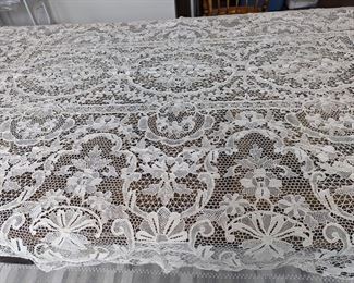 24.)  ca 1900 Italian Needle Lace Tablecloth.  Roses and greenery.  69" x 96"    Excellent condition.  $325.00