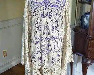 31.)  19th Century Tape Lace Coat.  Wonderful bell sleeves.   Excellent condition.  Measures:  Shoulder to shoulder - 15",  Length 38".  $835.00