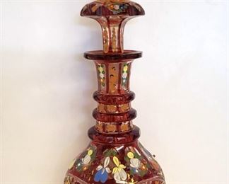 16" MOSER Bohemian Glass Enameled Decanter