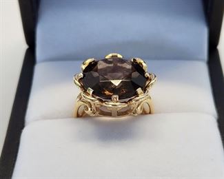 14k gold & smoky quartz ring