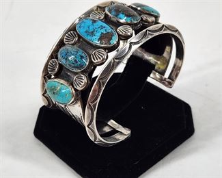 Very fine Navajo silver and turquoise cuff bracelet. 