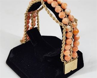 Exquisite 14K Gold & Angel Skin Coral Bracelet. Coral has been tested.