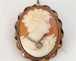 Antique cameo set with a real diamond necklace.