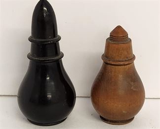Antique treenware turned wood miniature bottles