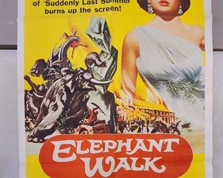 Original 1953 one sheet 27" x 41" movie poster for the movie "Elephant Walk", starring Elizabeth Taylor, Dana Andrews and Peter Finch.