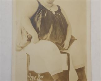 Early Circus Sideshow Freak Performer Photos RPPC. Includes:
1) Lorita Buford, The Armless Wonder, Sausolito California
2) Circa 1918 Jolly Ray, 620 pound woman, performed in Florida and Califonia
3) Unidentified midget in a wagon