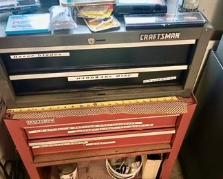 Craftsman Gray Double Drawer Tool Box, Craftsman Rolling Red Double Drawer and Shelf Tool Box