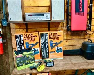 Central Pneumatic Air Framing Nailer, Ryobi One+ Lithium-Ion Drill & Impact Driver