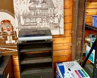 Stereo System Cabinet, Hitachi Turntable - HT- 350, Soundesign 5959 AM/FM Stereo Receiver/Cassette Tape Deck