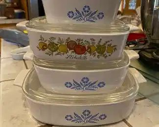 Set of 3 Corning Ware - Blue Cornflower Casserole Dishes, Corning Ware Spice of Life L'Echalote Casserole Dish