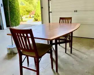 Danish Mid Century Modern Dining Table & Chairs, Mid Century Modern Chrome Arched Floor Lamp