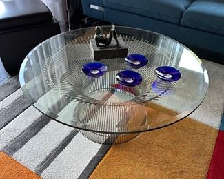 Round glass coffee table,  style of Warren Platner for Knoll. Unmarked. 