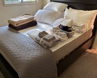 Queen mattress and bed frame with headboard that lights up