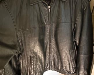 Black men's leather jacket - size large