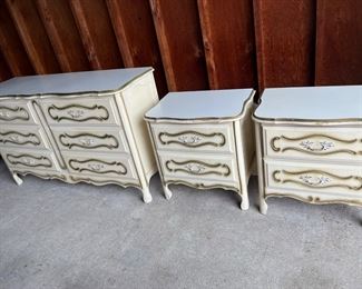 French provincial antique dresser and two nightstands $300  or b/o