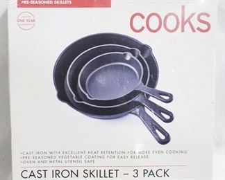77 - 3 pc. Cooks Cast Iron Skillet Set in Box

