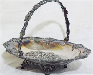 102x - Silver plate basket w/ handle - 3" x 13" x 10"
