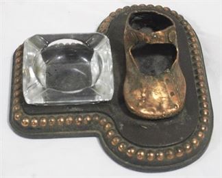 124 - Bronze Baby Shoe Ashtray, 6.5" x 7"
