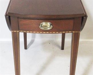 140 - Craftique inlaid drop side 1 drawer table 28" x 35" x 28"
