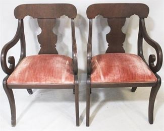 142 - Pair of Empire Style Mahogany Arm Chairs 20" x 20" x 33"
