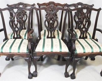 143 - Carved Chippendale Mahogany Dining Chairs 24" x 18" x 40" 2 arm & 4 side chairs
