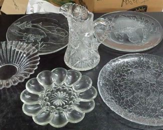 223 - Assorted Glass, pitcher has crack in handle
