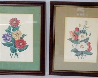 325 - Pair Luthy framed floral prints - 22.5 x 18.5 Zinnias & Poppies
