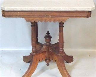 503 - Victorian walnut marble top parlor table 21.25 x 29.25 x 28.75
