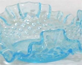 510 - Fenton blue hobnail ruffled bowl - 2 x 5.5
