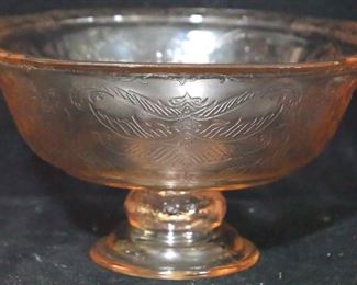 532 - Pink Madrid depression glass footed bowl 5 x 9
