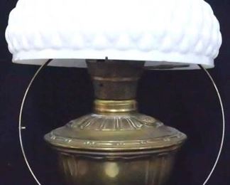 542 - Vintage brass base lamp, milk glass shade 21.5"
