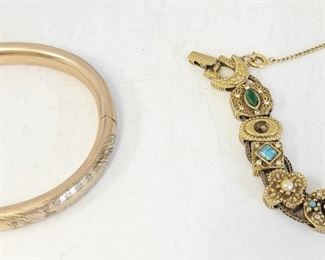 710 - 2 Gold Plated Bracelets One Signed 'Goldette of NYC', One Broken
