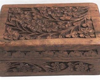 899 - Heavily Carved Wood Box, 6" x 4" x 2.5"
