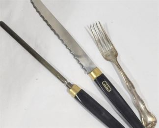 1523 - Gorham Sterling Fork & 24kt Gold Trim Knife Set
