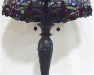 2214 - Dragonfly stained glass lamp, 29.5" tall
