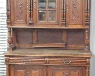 2289 - Vintage Carved English Court Cupboard 91" x 54" x 20" with 2 keys
