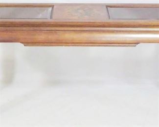2354 - Tang Leg Sofa Table w/ Glass and Decoration 26" x 55" x 16"
