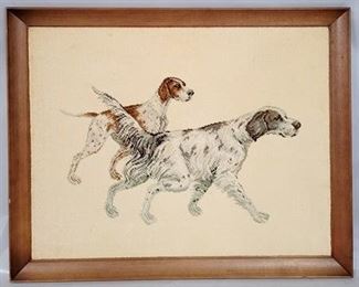 2375 - Fantastic large framed tapestry of dogs 38.5 x 48.25
