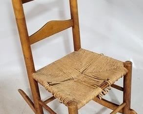 2376 - Primitive child's rocking chair, some fraying 26 x 14 x 21
