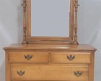 2436 - Empire Furniture Maple Dresser w/ Mirror 79" x 44" x 21.5"
