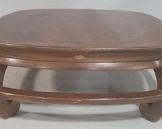 2445 - Gordon's Vintage Tang Leg Coffee Table 16" x 40.5" x 40.5" inlaid top, brass adornments
