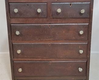2460 - Early 2 over 3 Chest w/ Glass Pulls 39" x 36" x 17.5"
